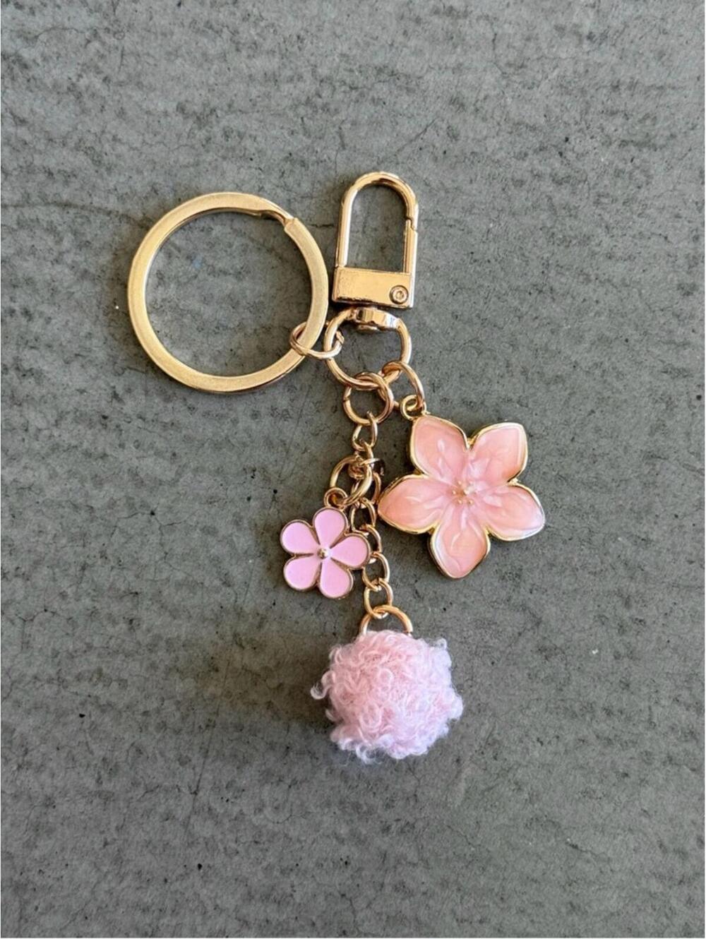 Cherry Blossom Keychain / Floral Charm / Pink Gold